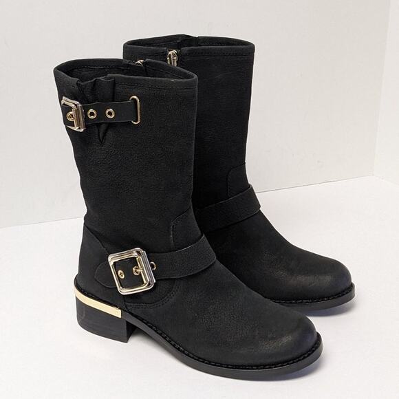 Vince Camuto Windy Motorcycle Boots Black Leather Women's 5.5 M